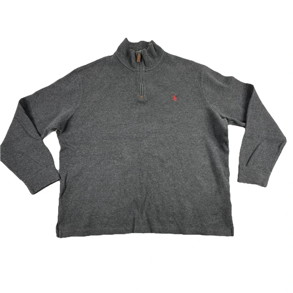 Polo Ralph Lauren Mens XXL 1/4 Zip Pullover Dark Gray Cotton Sweater Red Pony